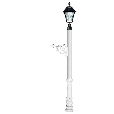 Qualarc Post System Only w/Bayview Solar Lamp, support bracket, ornate base LPST-700-SL-WHT